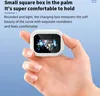 A hand holding a white charging case for earbuds, with a screen displaying colorful graphics. Produktbild-Vorschau