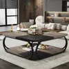 A modern living room scene featuring a square coffee table with two tiers, decorated with a tray of flowers and decorative items. The background includes a sofa, blinds, and shelving. Podgląd zdjęcia produktu