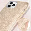 A close-up shot of a glittery gold iPhone case with a hand holding it. Produktbild-Vorschau