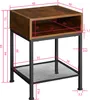 A diagram with dimensions for a wooden and metal side table. Náhled obrázku produktu