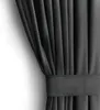 A close-up view of a dark gray curtain with pleats and a fabric tie. Produktbild-Vorschau