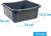 A dark gray plastic basin with dimensions indicated by measurement lines and text. Produktbild-Vorschau