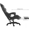 Side view of a black gaming chair with dimensions indicated by text and arrows. Produktbild-Vorschau