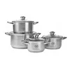 A set of four stainless steel pots with lids, arranged on a white background. Produktbild-Vorschau