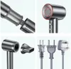 A collage of images showing different parts and accessories of a hairdryer, along with various power plugs. Podgląd zdjęcia produktu