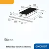 A technical diagram of a cooktop with dimensions, accompanied by text and a brand logo. Produktbild-Vorschau