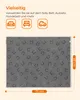 A marketing image showing a gray blanket with a pattern of bear-like figures, with text and icons indicating its versatility. Produktbild-Vorschau