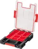 An open tool organizer case with red compartments and a clear lid. Anteprima dell’immagine prodotto