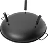 The underside of a black metal fire pit with three legs attached and one leg detached, shown against a white background. Anteprima dell’immagine prodotto