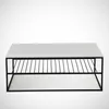 A white coffee table with a black metal frame and a slatted shelf underneath, presented on a white background. Produktbild-Vorschau