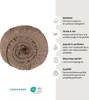 A rolled-up fitted sheet with informational text and icons on the right side. Produktbild-Vorschau