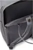 Close-up view of the top and side of a gray backpack, showing the opening and straps. Produktbild-Vorschau