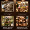 A collage of four images, each featuring wooden crates used for display in different settings: a store with shelves, a fruit stand, a garden display with flowers, and a bakery. Each image has a caption. Náhled obrázku produktu