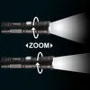 Two images of a flashlight, one above the other, demonstrating zoom functionality. Produktbild-Vorschau