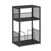 A black, three-tiered shelf unit with mesh sides, designed for storing records. Náhled obrázku produktu