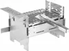 A stainless steel portable grill with tongs resting on it, shown against a white background. Produktbild-Vorschau