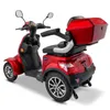 A red electric scooter with a storage box on the back, shown from a three-quarter rear view against a white background. Produktbild-Vorschau