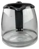 A clear glass coffee pot with a black lid and handle, set against a white background. Produktbild-Vorschau