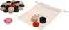 A collection of carrom game pieces and a drawstring bag. Produktbild-Vorschau