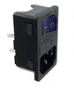 A black power inlet connector with a blue switch and fuse holder. Produktbild-Vorschau