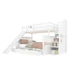 A white bunk bed with a slide and stairs against a white background. Produktbild-Vorschau