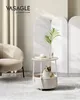 A cat sits in a round basket-style side table, with a chair and decorative screens in the background. Produktbild-Vorschau