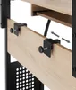 A close-up view of a wooden desk shelf with black metal clamps and screws. Náhled obrázku produktu