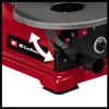 A close-up view of a red power tool, likely a jigsaw or scroll saw, showing an adjustment mechanism and a dust extraction port. The Einhell logo is visible. Produktbild-Vorschau