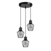 A black pendant light fixture with three geometric wire cages, each holding a light bulb, hanging from a circular black base. Náhľad obrázku produktu