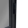 A close-up view of a black metal door frame with a hinge and a gray glass panel. Produktbild-Vorschau