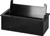A black, recessed power outlet box with a hinged lid is shown from a slightly elevated front-left angle. Produktbild-Vorschau