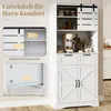 A white kitchen cabinet with sliding doors and drawers, featuring close-up diagrams of its features. Podgląd zdjęcia produktu