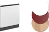 A white cabinet front panel with anthracite trim and three circular material samples (white, red, and wood grain) are displayed against a white background. Anteprima dell’immagine prodotto