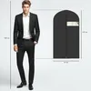 A man in a suit stands next to a garment bag with dimensions indicated. Anteprima dell’immagine prodotto