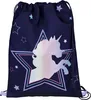 A dark blue drawstring bag with a unicorn and stars design. Produktbild-Vorschau