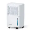 A white dehumidifier with a water level indicator and wheels, shown against a white background. Produktbild-Vorschau