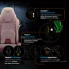A pink gaming chair with various features highlighted by text and diagrams. Náhľad obrázku produktu