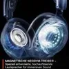 A close-up, transparent view of the internal components of headphones, highlighting the drivers with glowing lights. Produktbild-Vorschau