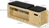 A diagram showing the dimensions of a wooden weight bench with black padding. Náhľad obrázku produktu