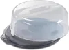 A clear plastic cake container with a gray base and a transparent lid. Produktbild-Vorschau