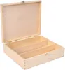 An open wooden box with three compartments, designed to hold bottles. Produktbild-Vorschau