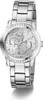 A silver Guess watch with a white face and a metal band is shown against a white background. Produktbild-Vorschau