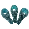 Three blue gummy candies shaped like keys, coated in sour sugar, against a white background. Anteprima dell’immagine prodotto