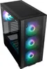 A black computer case with RGB lighting on the fans. Produktbild-Vorschau