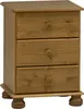 A wooden nightstand with three drawers is shown against a white background. Produktbild-Vorschau