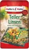 A bag of Müller's Mühle Teller-Linsen (plate lentils) with a close-up of the lentils on a plate. Náhľad obrázku produktu