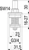 A technical drawing of a valve component with dimensions and labels. Anteprima dell’immagine prodotto