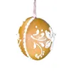 A single gingerbread ornament shaped like an egg, decorated with white icing, is hanging from a pink ribbon against a white background. Produktbild-Vorschau