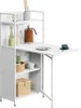 A white kitchen cart with a fold-out table, displaying various kitchen items. Produktbild-Vorschau