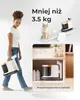 A woman is holding a cleaning device, and a cat is sitting on a scale next to the device. The bottom part of the image shows the device stored in a cabinet. Náhled obrázku produktu